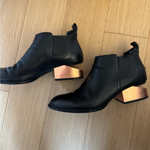 Alexander Wang Gabi Cut Out Heel Block Ankle Booties Rose Gold